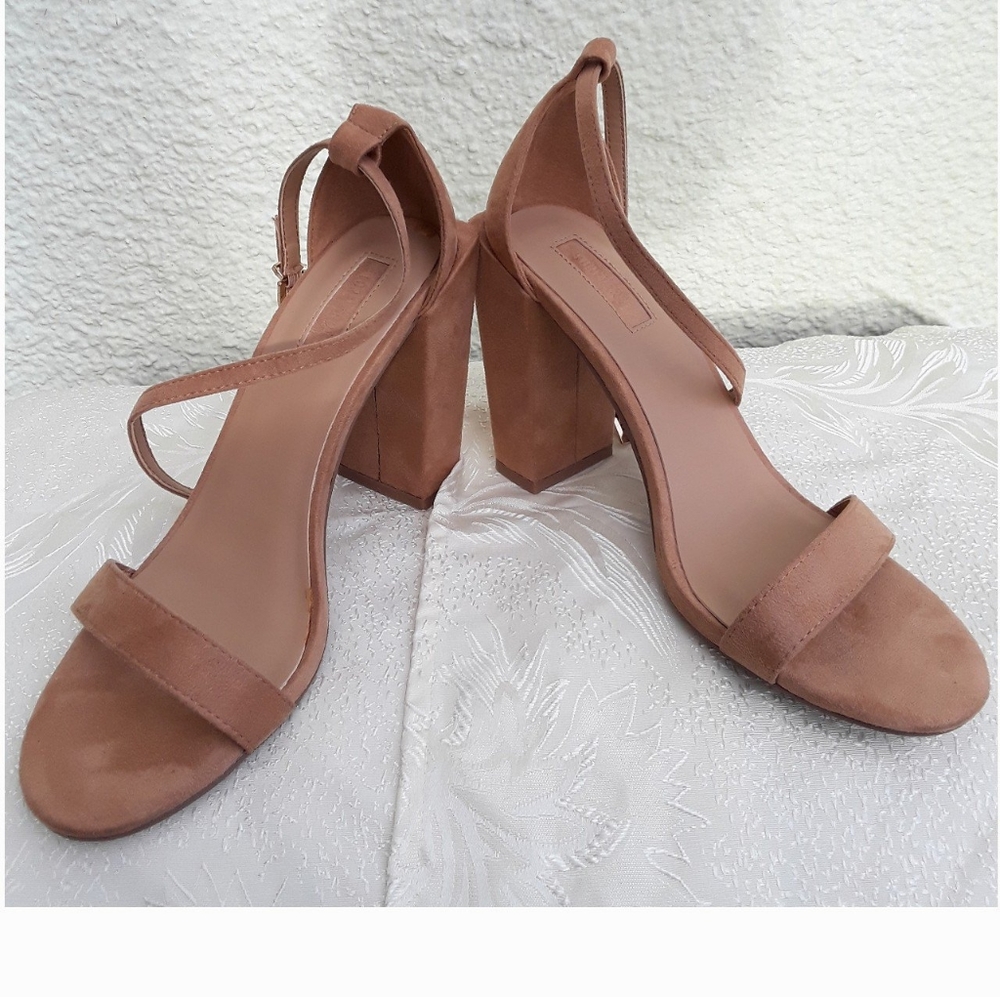 Forever 21 Tan Velvet Suede Ankle Strap Heels